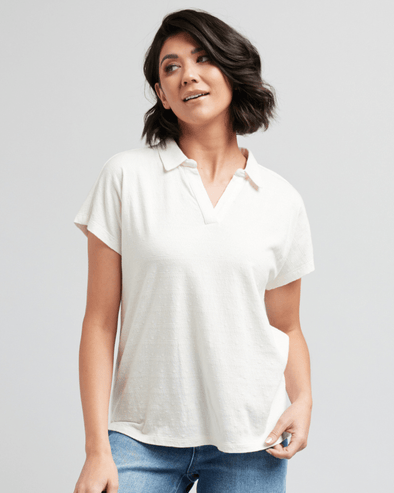 Downeast - Avery Polo Top: M / Gardenia