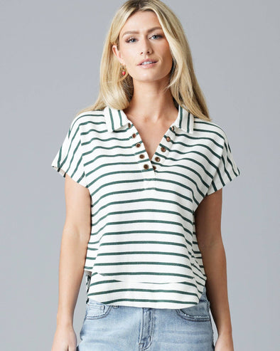 Downeast - Seaport Stripe Top: S / Dark Green Stripe