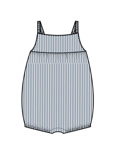 Colored Organics - Organic Caspia Seersucker Bubble Romper - Shore Stripe/Mist: 3-6M