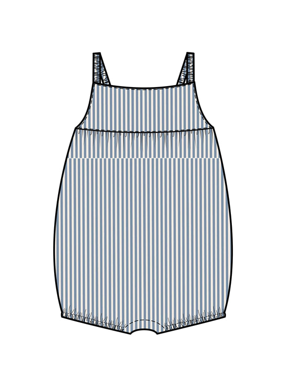 Colored Organics - Organic Caspia Seersucker Bubble Romper - Shore Stripe/Mist: 3-6M