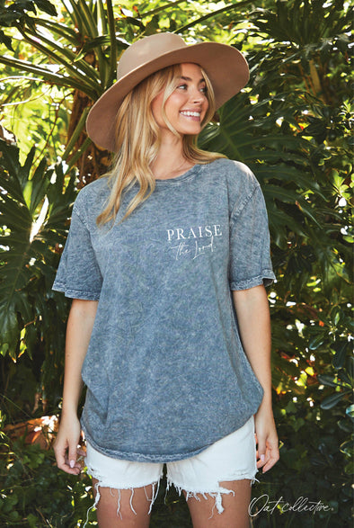 OAT COLLECTIVE - PRAISE THE  LORD Mineral Graphic Top: XL / LT.GREY