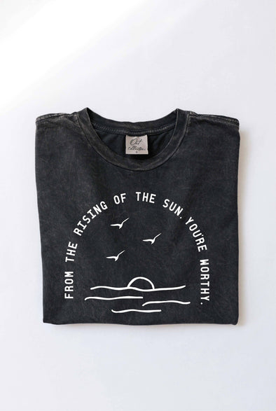 FROM THE RISING OF THE SUN Mineral Washed Graphic Top