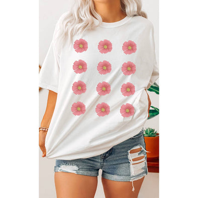 Retro Floral Grid Oversized Graphic Tee