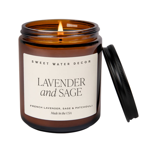 Sweet Water Decor - Lavender and Sage Soy Candle - Amber Jar - 9 oz