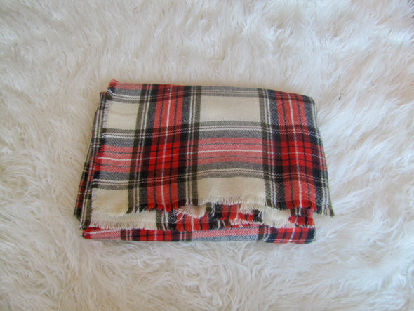 Red White Plaid Blanket Scarf